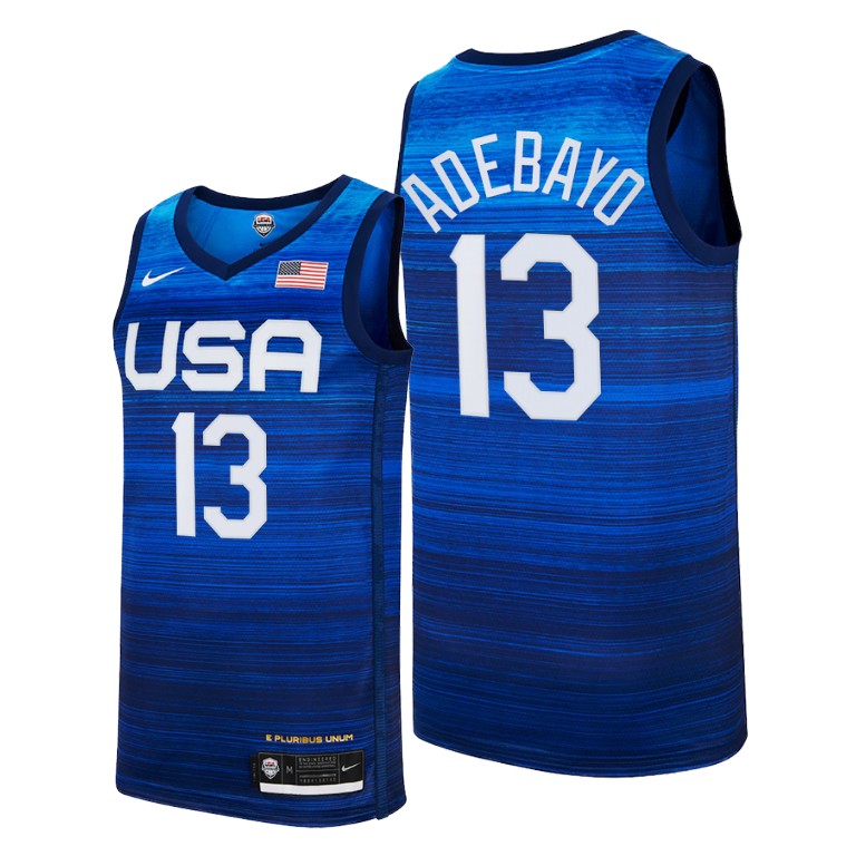 Men's USA Basketball #13 Bam Adebayo 2021 Blue Tokyo Olympics Stitched Away Jersey Men's USA Basketball #13 Bam Adebayo 2021 Blue Tokyo Olympics Stitched Away Jersey